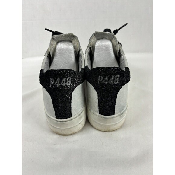 P448 John Sneakers Light Grey Black Glitter Reptile Print Embossed Toe Tongue 40 - Picture 9 of 15